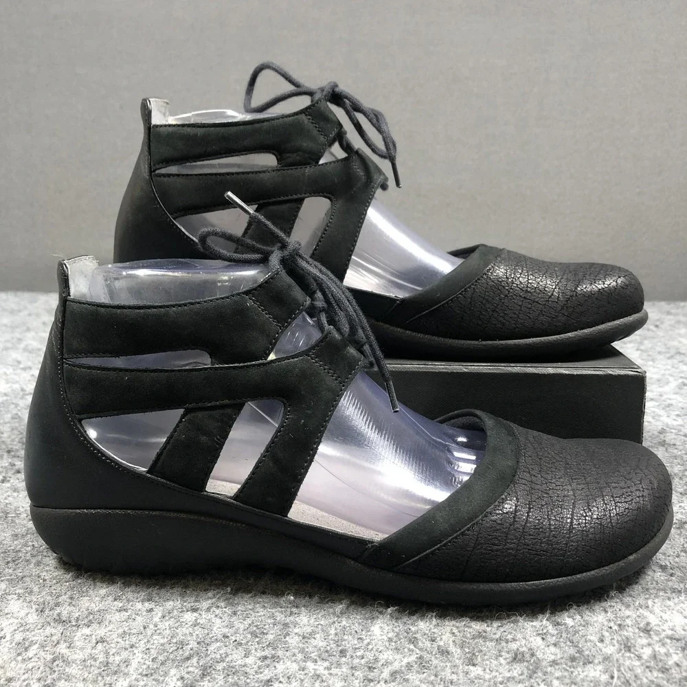 Naot Mary Jane Shoes Womens Size 11 42 Black Leather Lace Up Comfort Flats